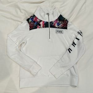 Victoria’s Secret PINK white/multicolor 3/4 zip sweatshirt. Medium.